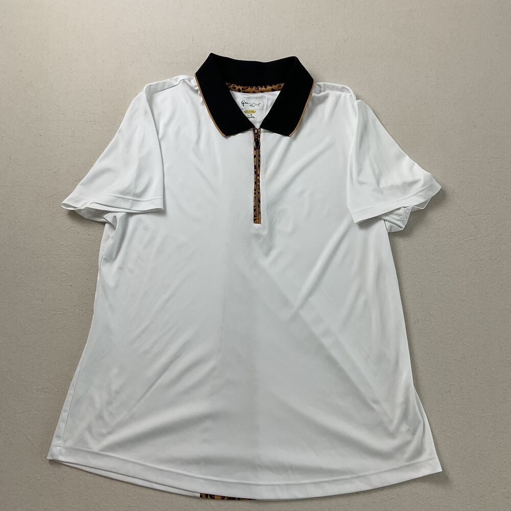 Greg Norman Play Dry White Leopard Print Golf Shirt Womens Large